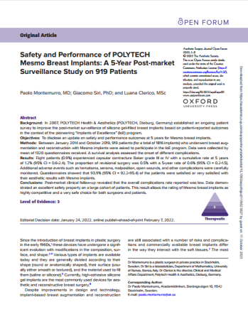 Safety and Performance of POLYTECH Mesmo Breast Implants: A